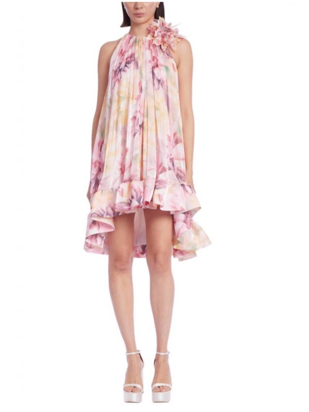 Badgley Mischka Floral Trapeze Mini Dress Pink Multi NWT Size 8